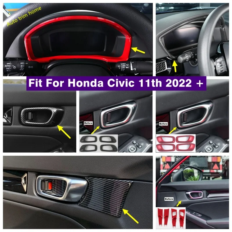 

Car Interior Accessories Dashboard Door Pull Doorknob Handle Bowl Cover Trim For Honda Civic 11th 2022 2023 Carbon Fiber / Red
