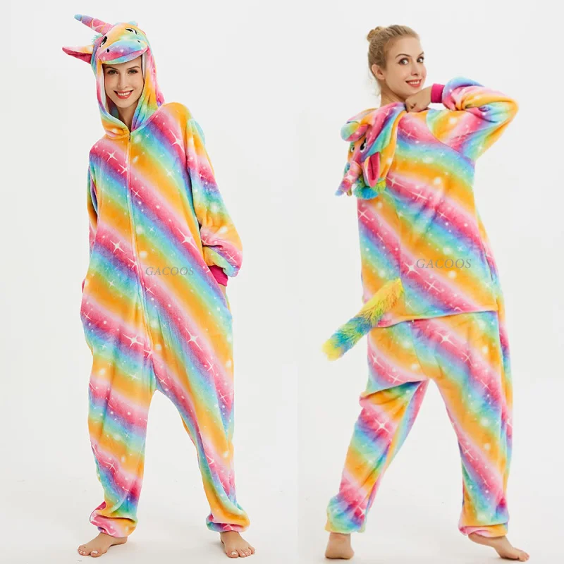 Animal Unicorn Pajamas Adults Winter Sleepwear Kigurumi Wolf Dog Panda Pyjamas Women Onesie Anime Costumes Flannel Jumpsuit kigurumi pajamas onesies cosplay pajamas onesies flannel pajamas onesies