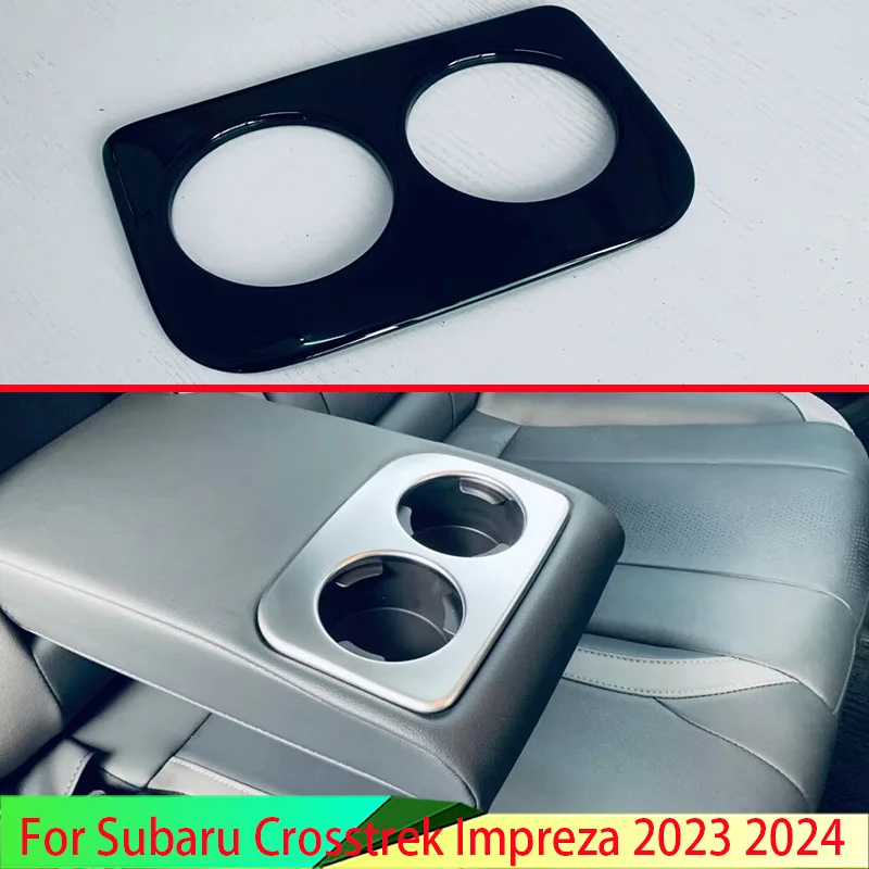 For Subaru Crosstrek Impreza 2023 2024 Car Accessories Rear Seat Drink Cup Holder Chrome Trim Cover Bezel Surround Frame Styling 1