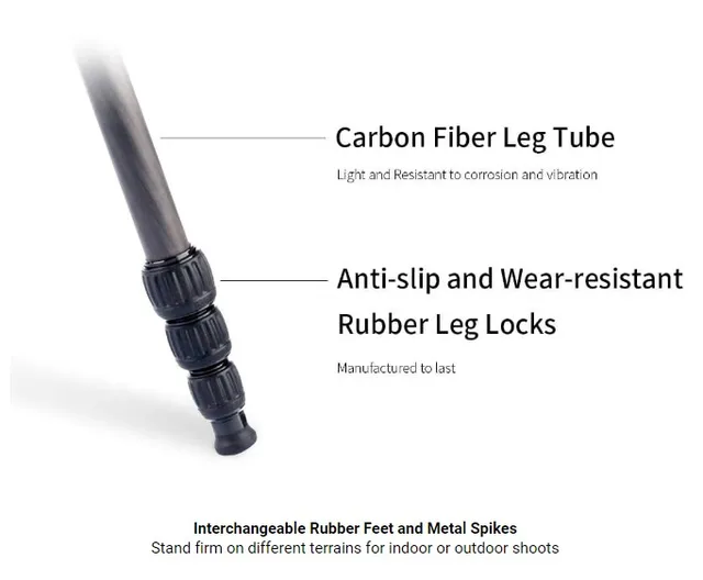 Pata de trípode de cámara mediana de 4 secciones de fibra de carbono SIRUI  AM-254