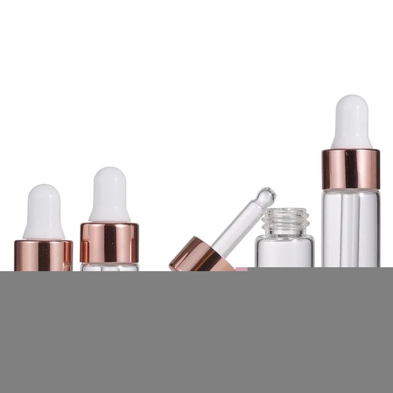 Mini Dropper Bottles Glass Empty Essential Oil Aromatherapy Bottles 1ml 2ml 3ml 5ml Rose Gold Cap Pipettes 10pcs