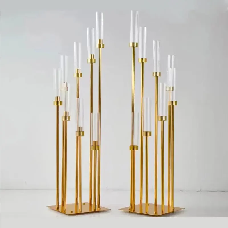

4/5/10pcs 8 Heads Metal Candelabra Candle Holders Road Lead Table Centerpiece Gold Candelabrum Stand Pillar Candlestick weddin