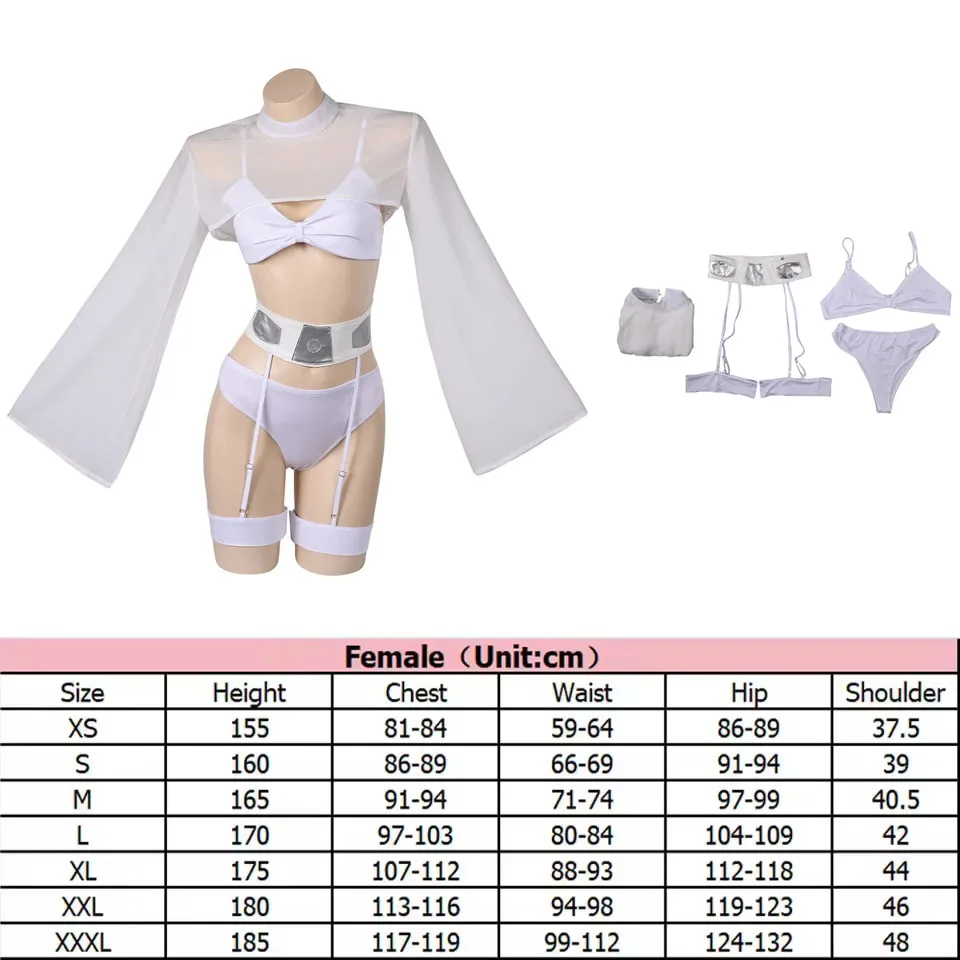 Princess Leia Cosplay Costume Movie Space Battle Disguise Women Girl Sexy Bikini Top Shorts Belt Outfits Halloween Carnival Suit