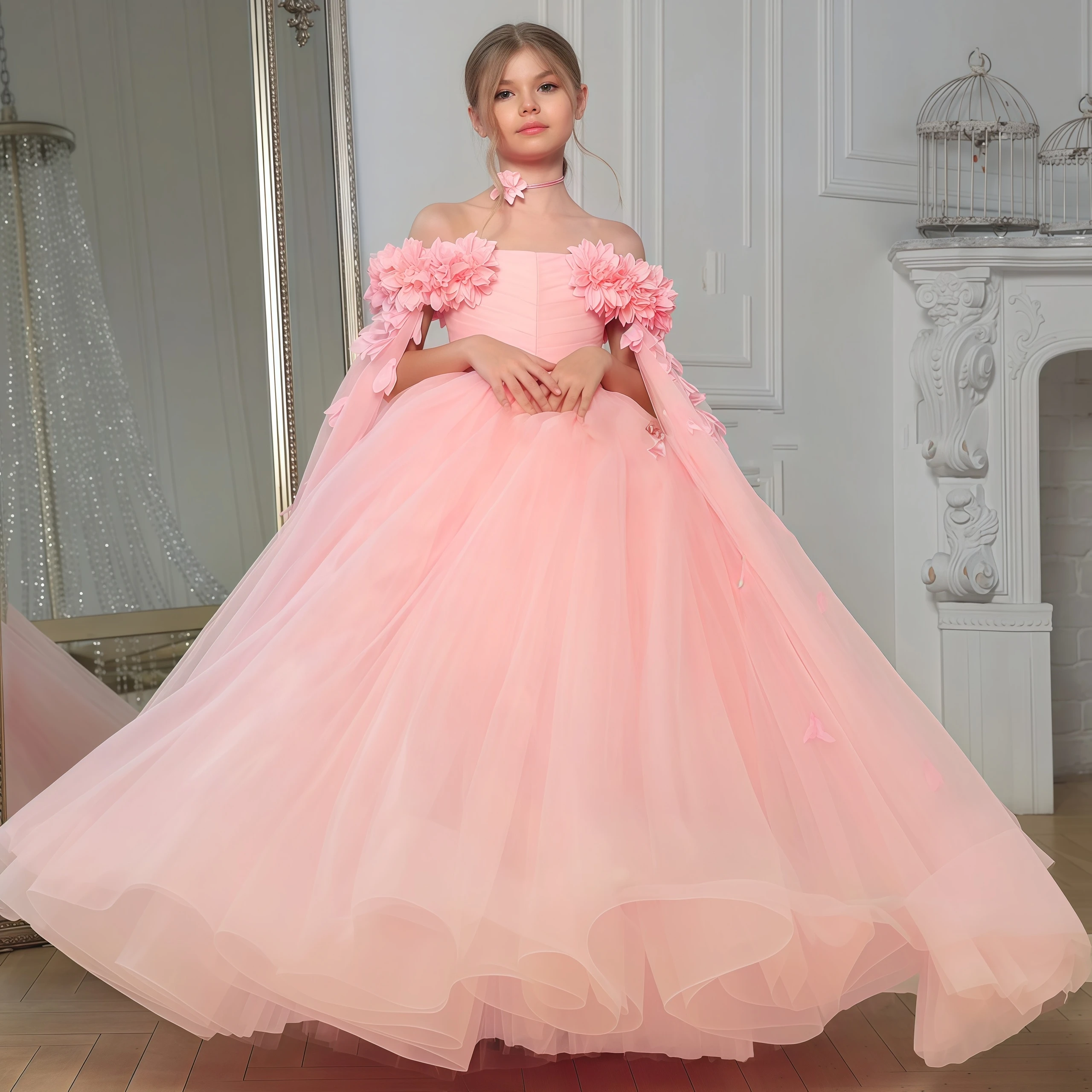 Abito da ragazza di fiore rosa cipria - Compleanno Festa di nozze Damigella d'onore Vacanza Abito da ragazza di fiore di pizzo rosa cipria 21-103 - Italia