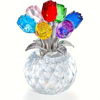 Colourful Rose Bouquet - For Anniversary, Mother's Day, Valentine's Day Crystal Rose Bouquet - Eternal Rose Decorative Gift 1