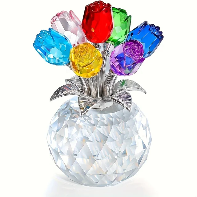 Colourful Rose Bouquet - For Anniversary, Mother's Day, Valentine's Day Crystal Rose Bouquet - Eternal Rose Decorative Gift 1