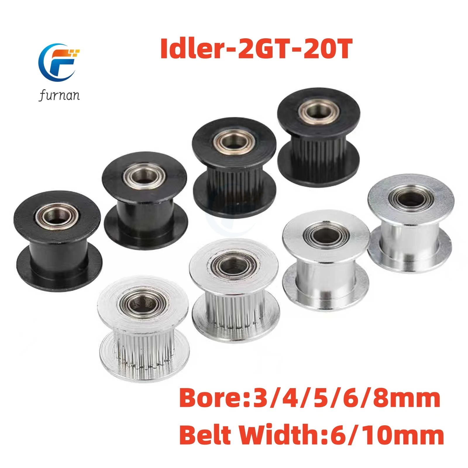 

20T 2GT Timing Pulley Bore3/4/5/6/8 for Width 6/10mm GT2 Synchronous Belt 3D Printer CNC Parts Idler Type Pitch 2mm