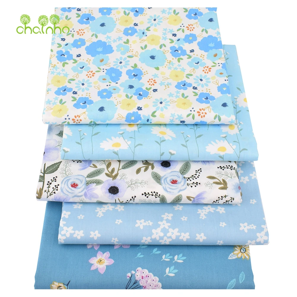 Chainho,Printed Twill Weave Cotton Fabric,Patchwork Cloth,DIY Sewing Quilting Material,Blue Floral Series,2 Specification,CC190