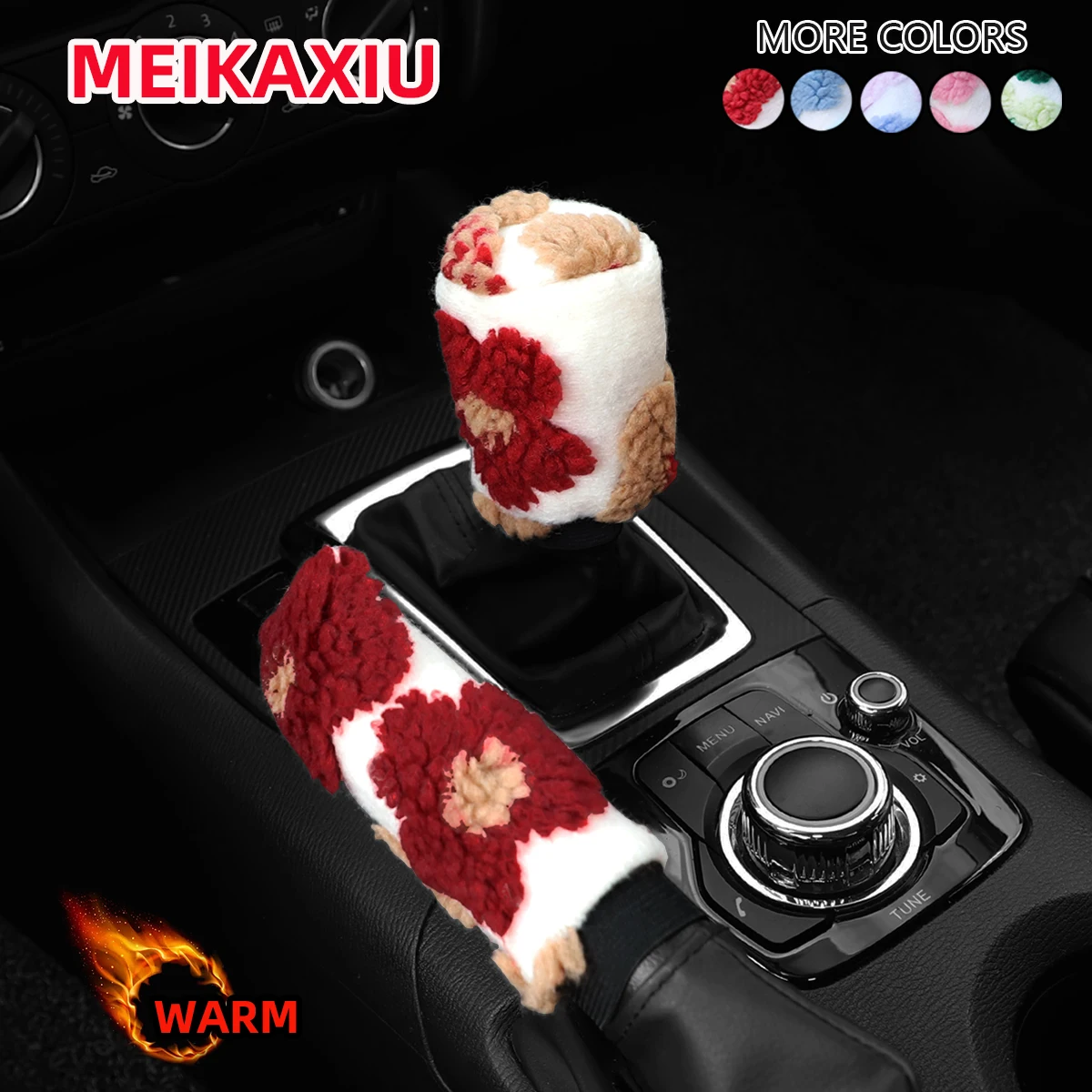 2 piece set Plush flower hand warmer Winter car handbrake set Handle Manual shift Car interiors for men and women
