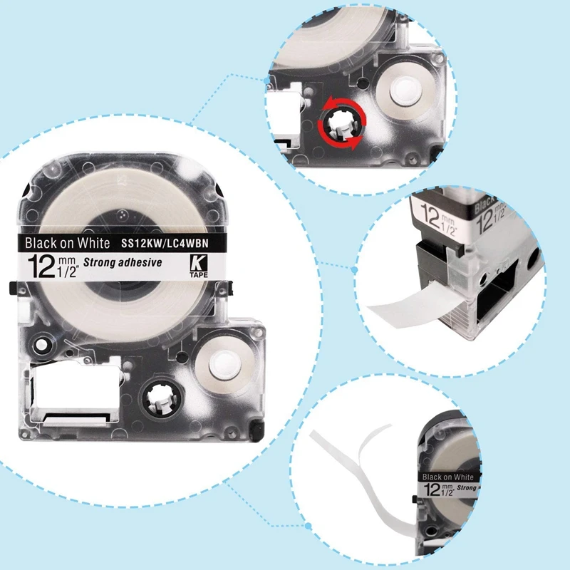 24mm SS24KW Black on White Cassette Compatible for Epson Label Tape Printer LW-K200 LW400 LW600 LW-600P Label Machine Printer