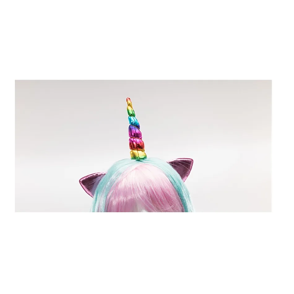 Girls Unicorn Cosplay Hairband Kids Dress UP Wigs Princess Fancy Outfits Accessories Baby Girl Rainbow Braid Synthetic Hair 3