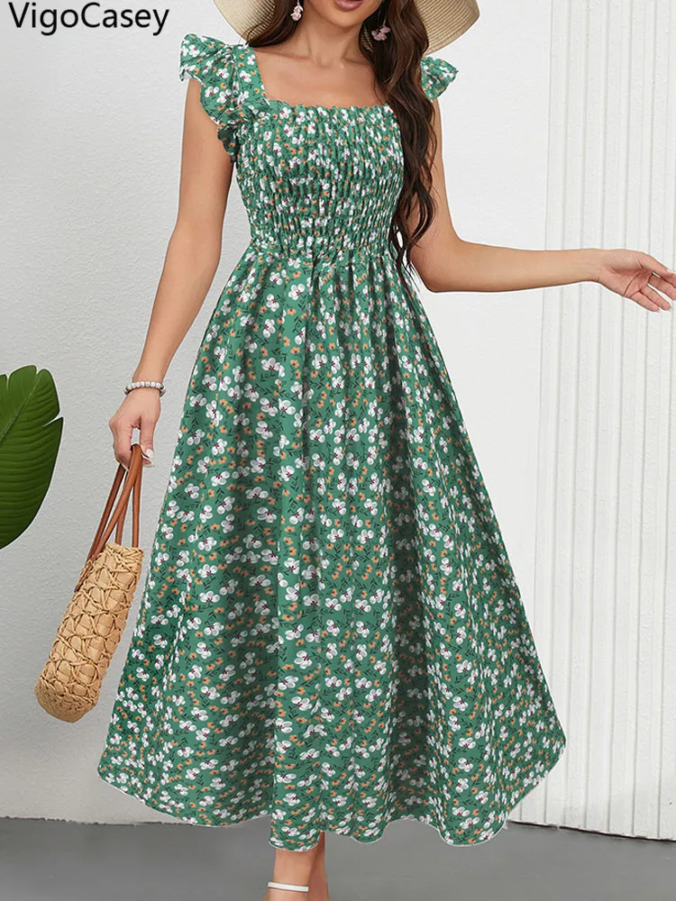 فستان فيجو كيسي 2025 نسائي متوسط الطول بطبعة زهور،...