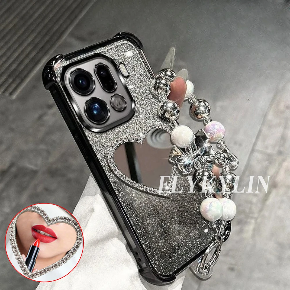 Love Mirror Anti-Drop Protective Shell with Sparkling Powder and Bracelet