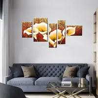 Mintura,5 Pcs,Hand-Painted Autumn Golden Lily Flower Oil Painting On Canvas,Abstract Art Wall Picture For Living Room Home Decor 3