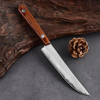 Set di bistecche in acciaio di Damasco forgiato a 67 strati Lama affilata per sbucciare la frutta Coltello per disossare con manico in legno massello liscio Set da 2/4/6 pezzi 1