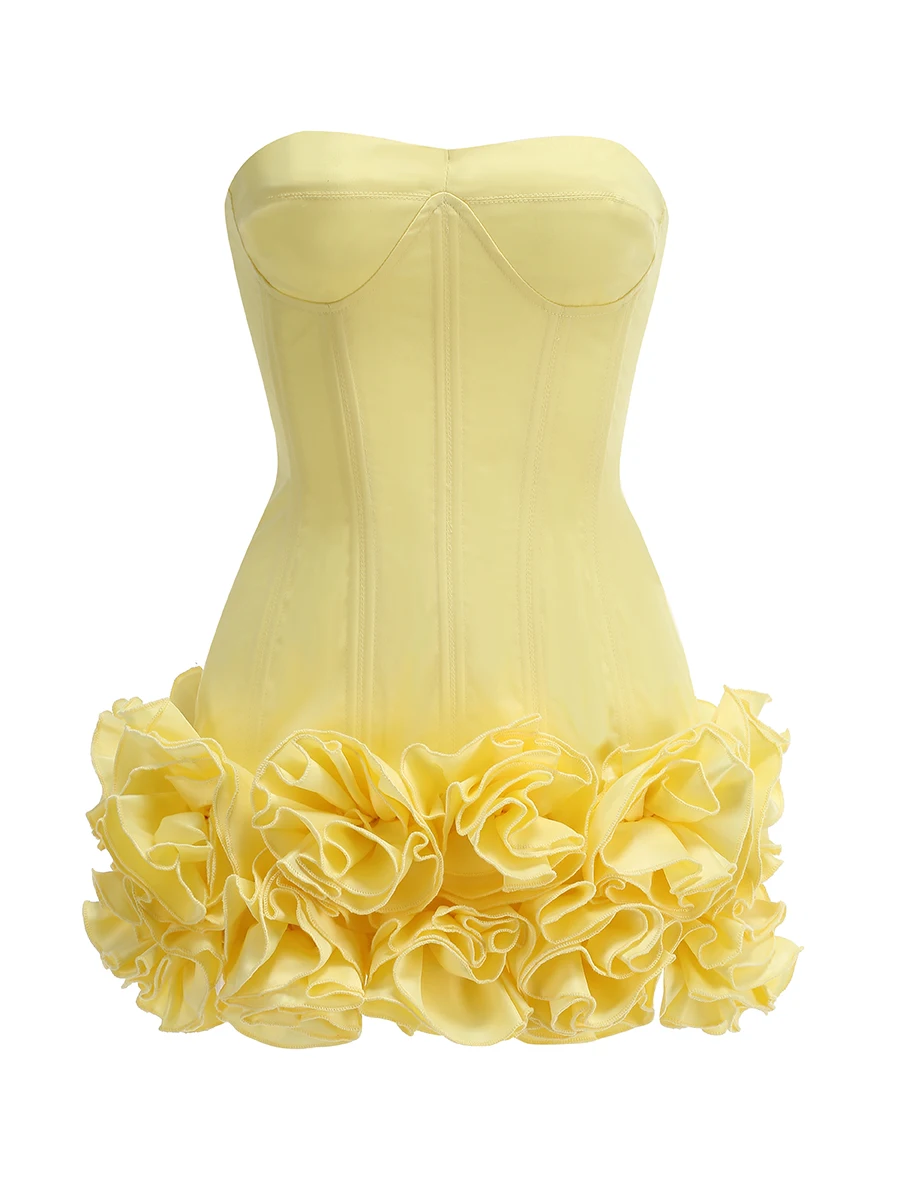 Yellow Prom Dresses Sexy Strapless Backless Red Structured Floral  Embellished Mini Length Skinny Celebrity Party Cocktail Dress - AliExpress  200000345