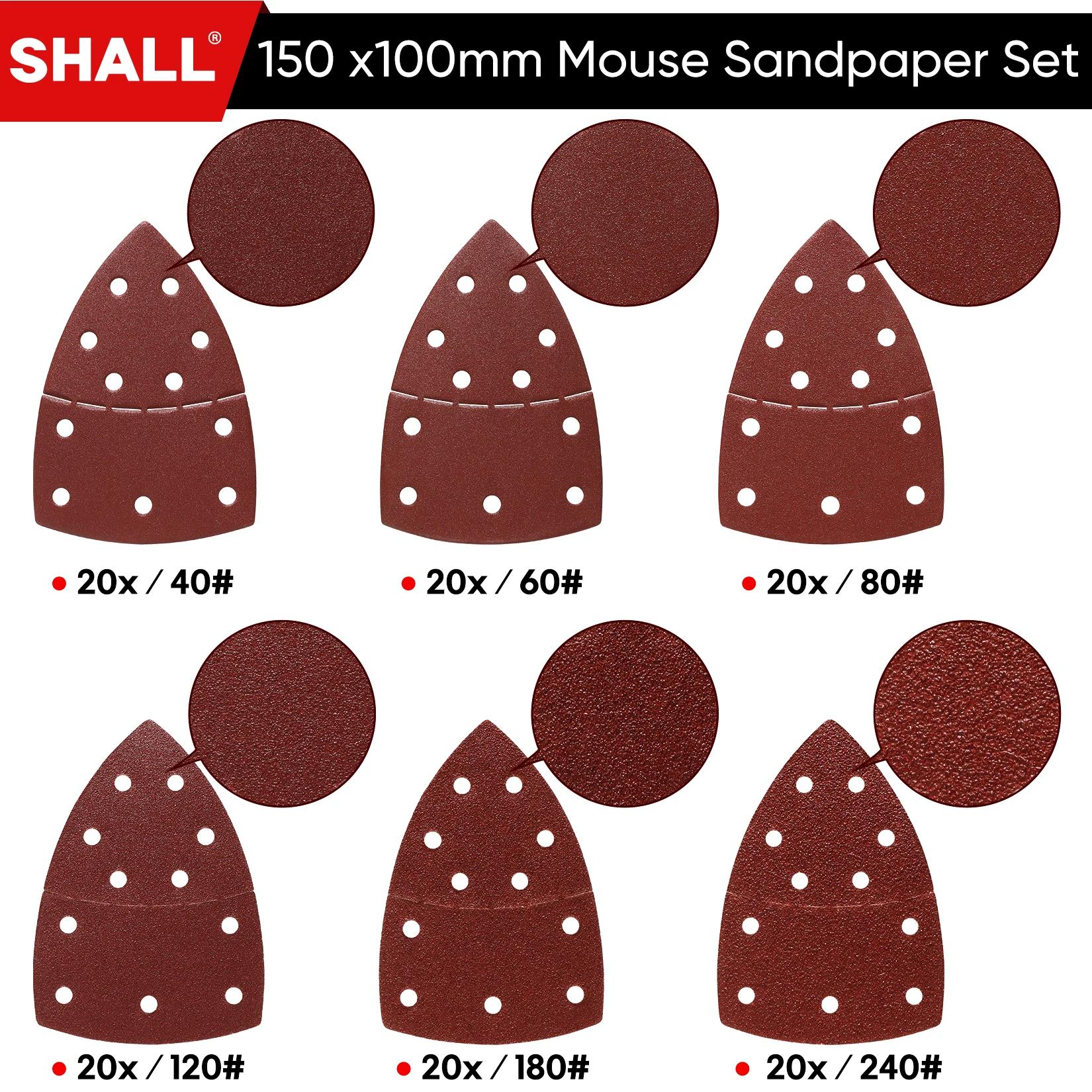 SHALL120PCSSandingSheetsMouseSanderPadsAssorted406080120180