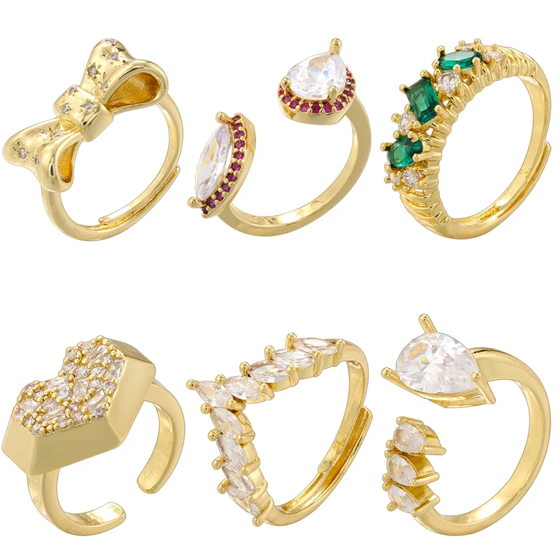 ZHUKOU 6 types of cubic zirconia inlaid bow shaped heart-shaped high-end and elegant adjustable women's rings: VJ595-VJ600