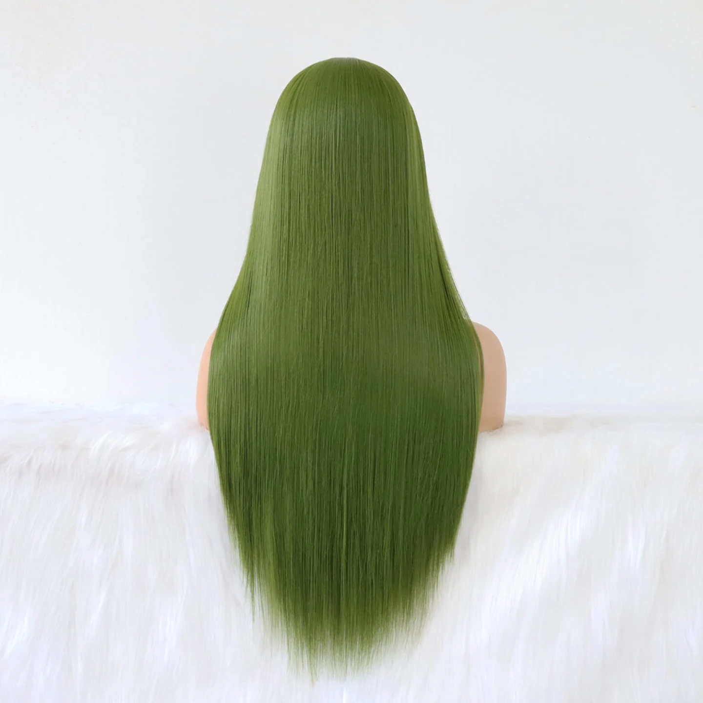 Stunning Olive Green Long Straight Synthetic Hair Wig 24 Inch Matcha Green T Part Lace Front Wig Heat Resistant Synthetic Fiber