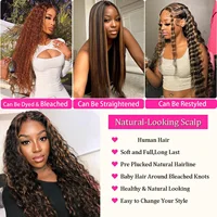 250 densité bouclés 1B/30 mettre en évidence Ombre perruques de cheveux humains 13x6 HD dentelle frontale perruque pré plumée brésilienne vague profonde perruque de cheveux humains 5