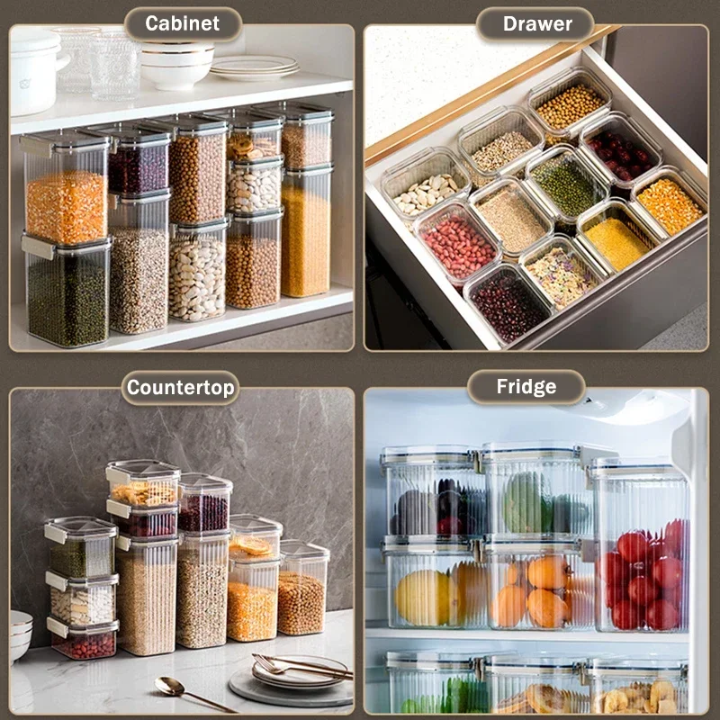 BPA Free Plastic Cereals Jar Sealing Clear Food Storage Container Multipurpose Stackable Kitchen Pantry Organizer Preserving Bin