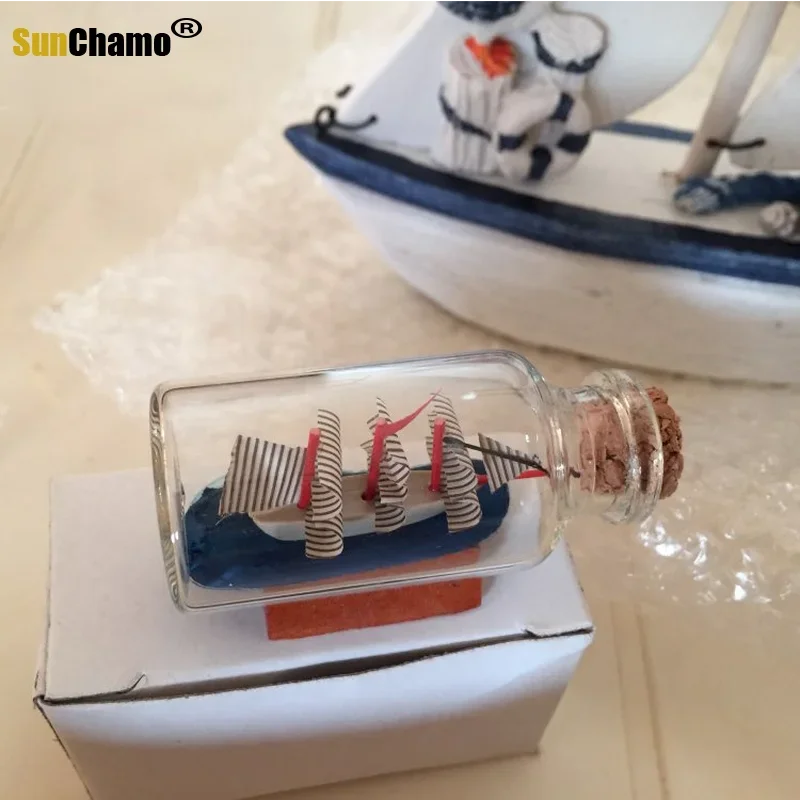Home Decor Mini Sailing Pirate Boat Ship Small Wood Cork Glass Drift Charm Wishing Bottle Vial Valentine Day Gift