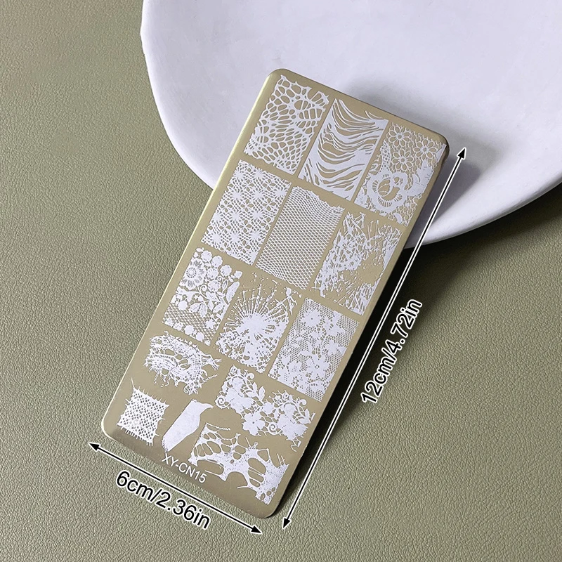 12x6cm 골든 직사각형 네일 스탬핑 플레이트, 리본, 나비, 꽃, 고양이 디자인 네일 아트 템플릿, DIY 네일 데코 스텐실