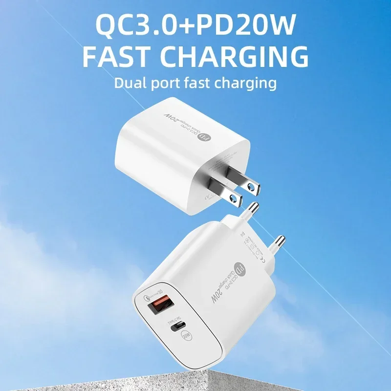 20W PD USB Fast Charging Phone Charger Quick Charge 3.0 Adapter For iPhone 16 Xiaomi 15 Samsung Huawei USB Type C Wall Chargers