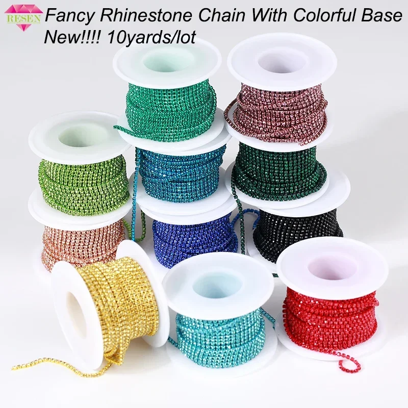 Vibrant Rhinestone Cup Chain with Colorful Base - Luxurious Sewing and Apparel Accessory