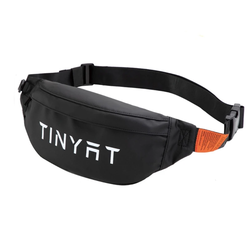 Men Letters Print Large Fanny Pack Waterproof Waist Bag Adjustable Nylon