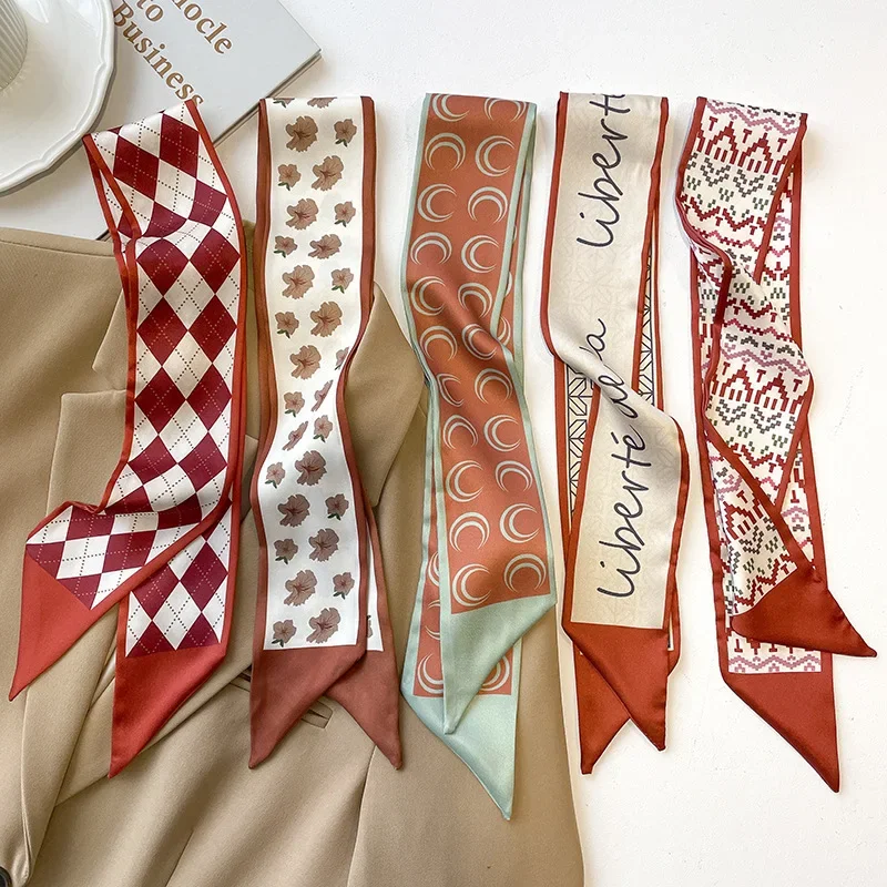 5pcs/set Series Silk Satin Scarf Women Cloth Hair Bands Headdress Accessories Lady Scarves Ribbon Neck Ties for Bag Handle 5