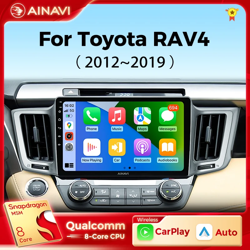 Фото Автомобильный радиоприемник Ainavi для Toyota RAV4 RAV 4 XA40 2012-2019 Carplay Android Авто Qualcomm автомобильный стерео Мультимедийный Плеер DSP 48EQ 2 Din №1