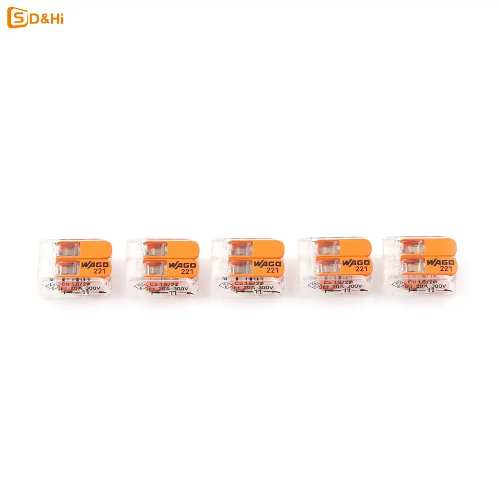 5Pcs Wago 221-412 LEVER-NUTS 2 Conductor Compact Connector 10 PK Copper Wire Junction Reusable Wire Terminal Connector
