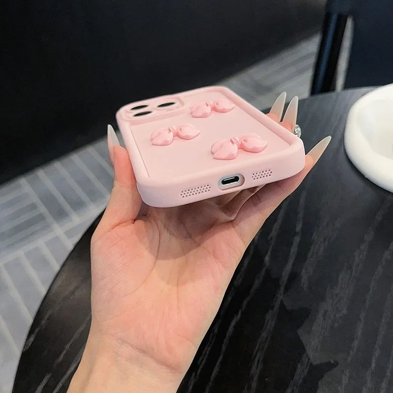 Charming 3D Pink Bowknot Silicone Phone Case - Shockproof Bumper Cover