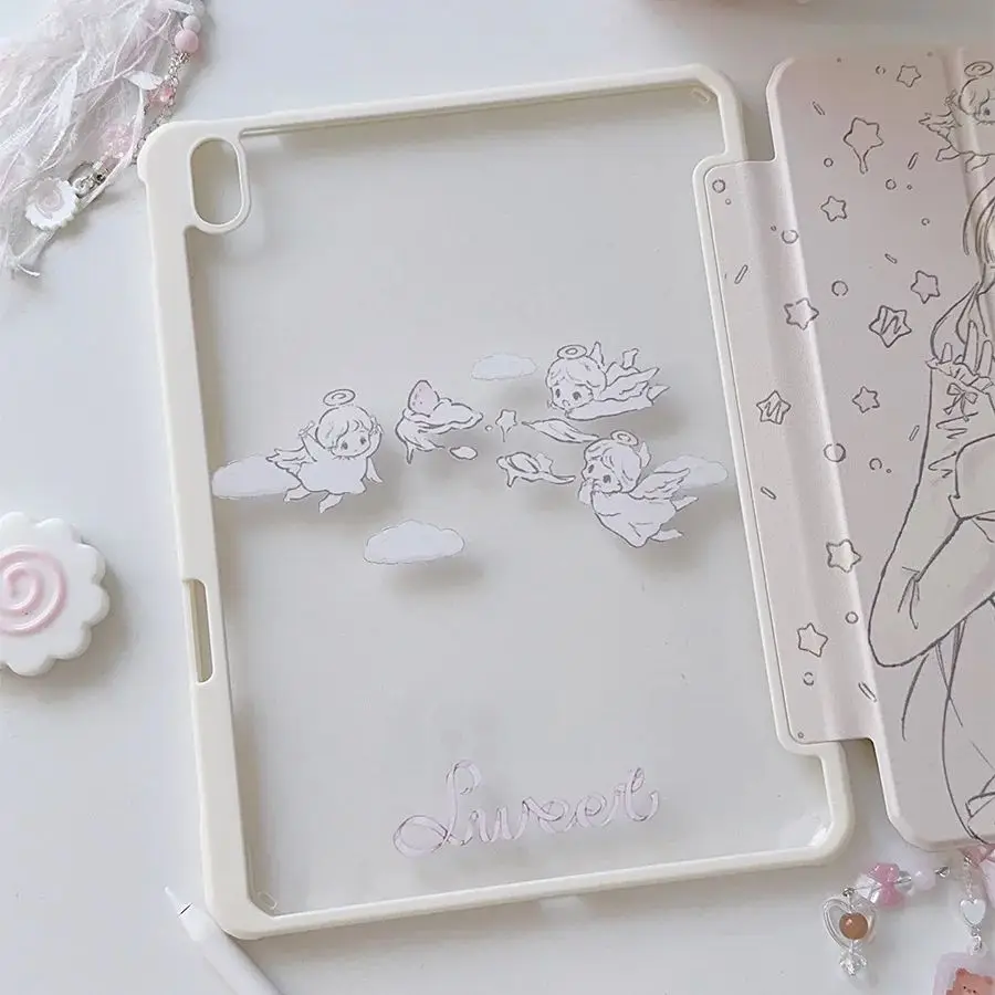 Angel Girl Transparent Design Super Thin Protective iPad Case