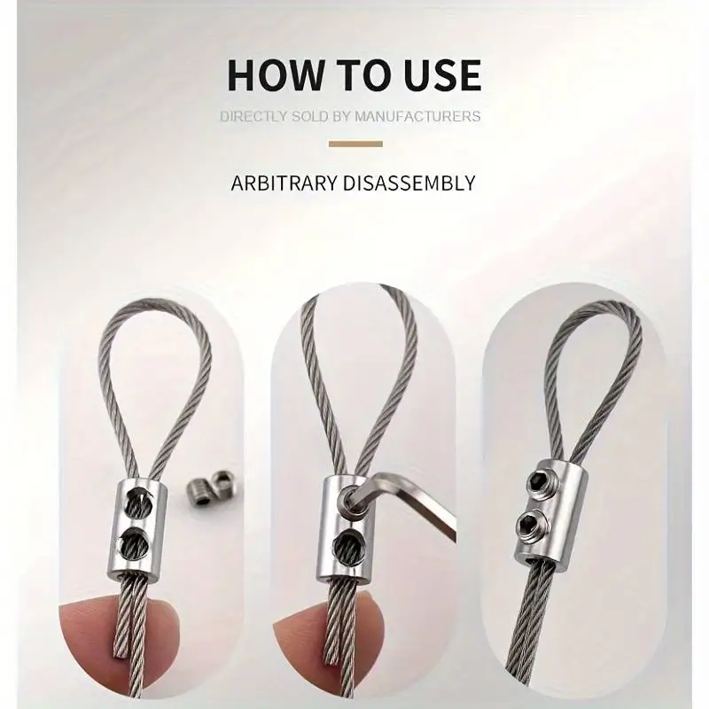 Adjustable Stainless Steel Wire Rope Lock Clamps 10pcs Self-Locking Fasteners for Home Renovation Double Hole Telescopic