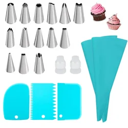 Deluxe Cake Decorating Kit with Reusable Silicone Pastry Tools and Stainless Steel Tips (21Blue)