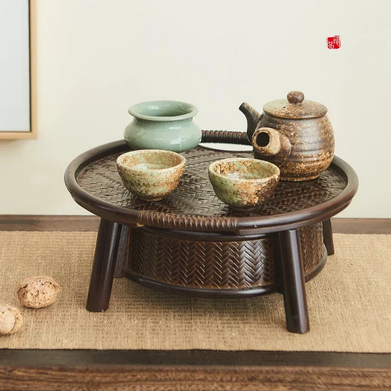 Handmade Bamboo Tea Storage Table, Chinese Style Kung Fu Tea Tray,Household Ceremony Accessories, Bamboo Organizer
