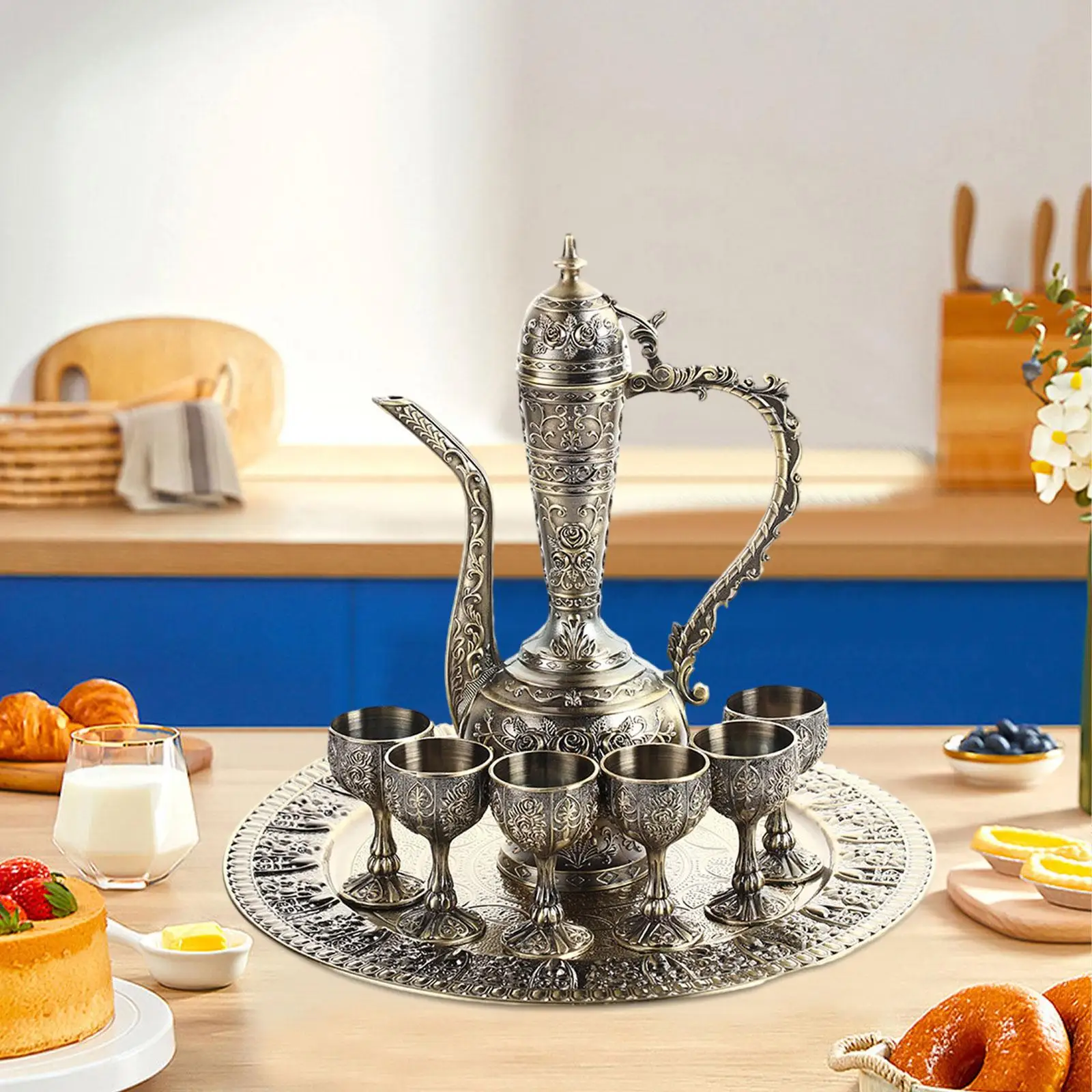 European Turkish Coffee Pot Set Metal Cup Beverage Drinkware for Living Room European Turkish Coffee Pot Set Metal Cup Beverage Drinkware for Living Room
