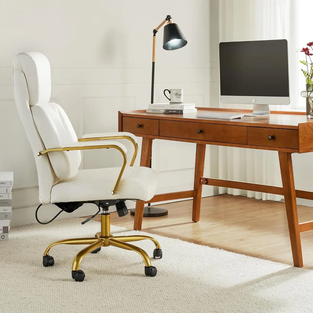 Executive Office Chair with Adjustable Lumbar Support, Leather Ergonomic Office Chair with Padded Armrests，Tilt and High Back 3