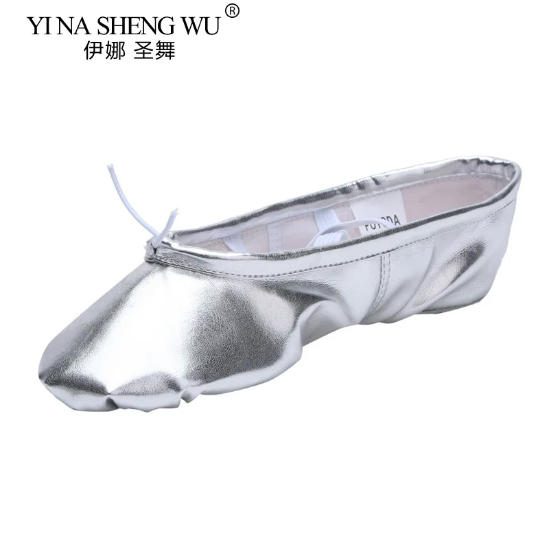 New Professional PU Gold Silver Training Body Shaping Yoga Slippers Belly Ballet Dance Shoes Kids Girls Woman Practice Shoe