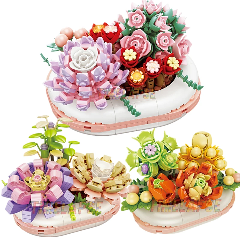 

DIY MOC Noctilucent Potted Plants Succulents Bonsai Tree Gardens Romantic Building Blocks Model Bricks Kids Sets Kits Toys