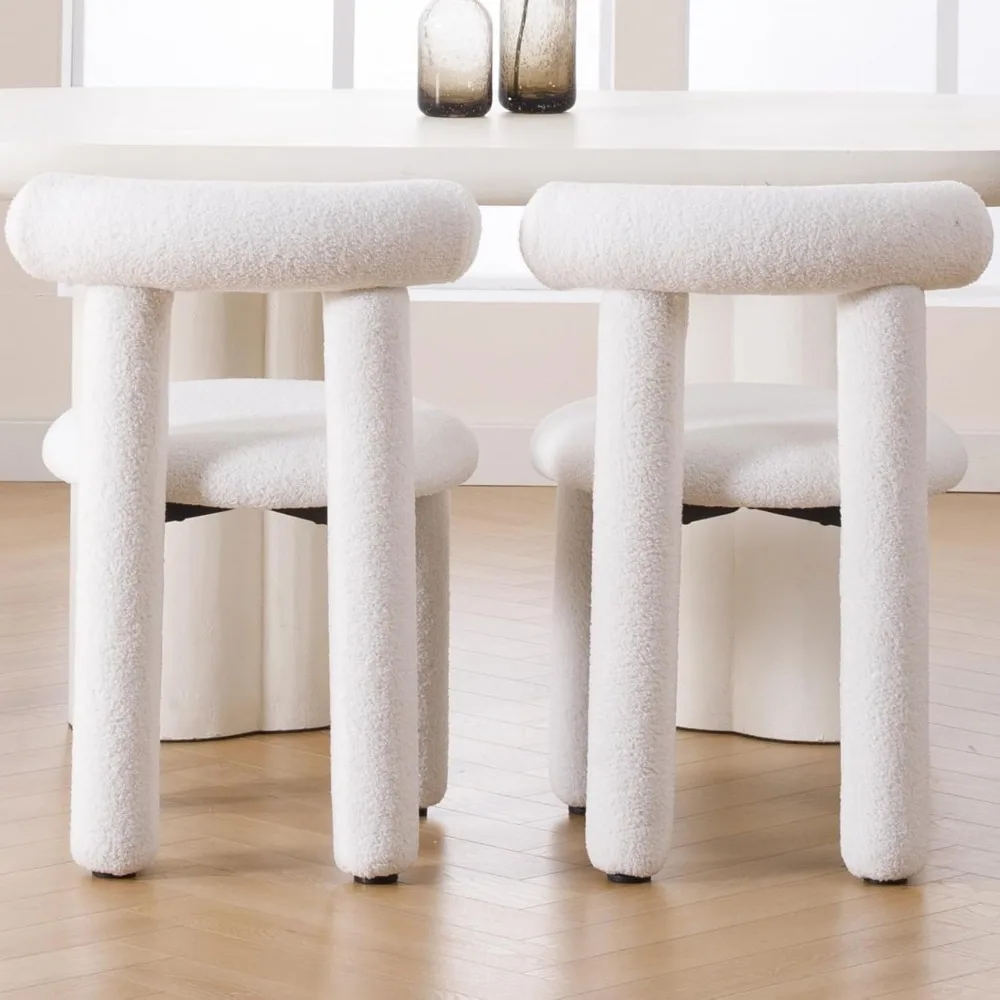 Modern Boucle Dining Chairs Set of 4, Sherpa Fabric Upholstered Barrel Dining Chairs Armless Curved Back Accent Chairs 4