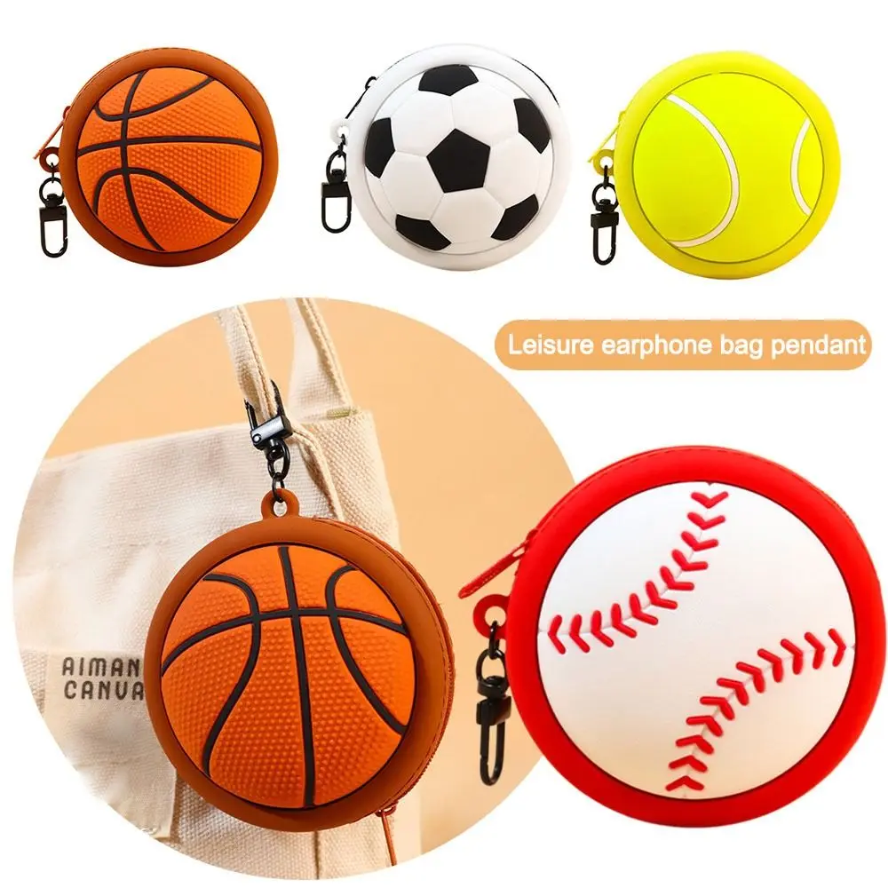 Key Chain Wallet Headphone Earphone Bags Mini Lipstick Storage Bag Basketball Football Shaped Handbag with Zipper Pendant