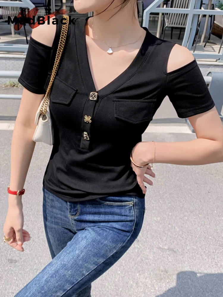 

Женская футболка с V-образным вырезом, с рукавом до локтя