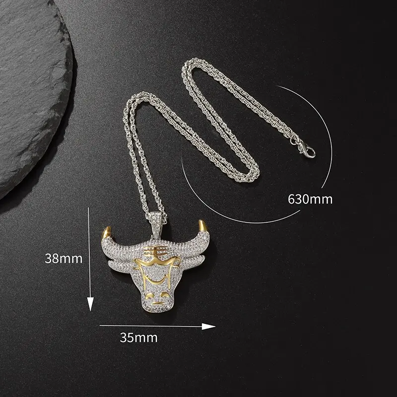 High Quality Fashion Full Zircon Bull Pendant Necklace Men and Women Surprise Birthday Gift Personality Rock Jewelry