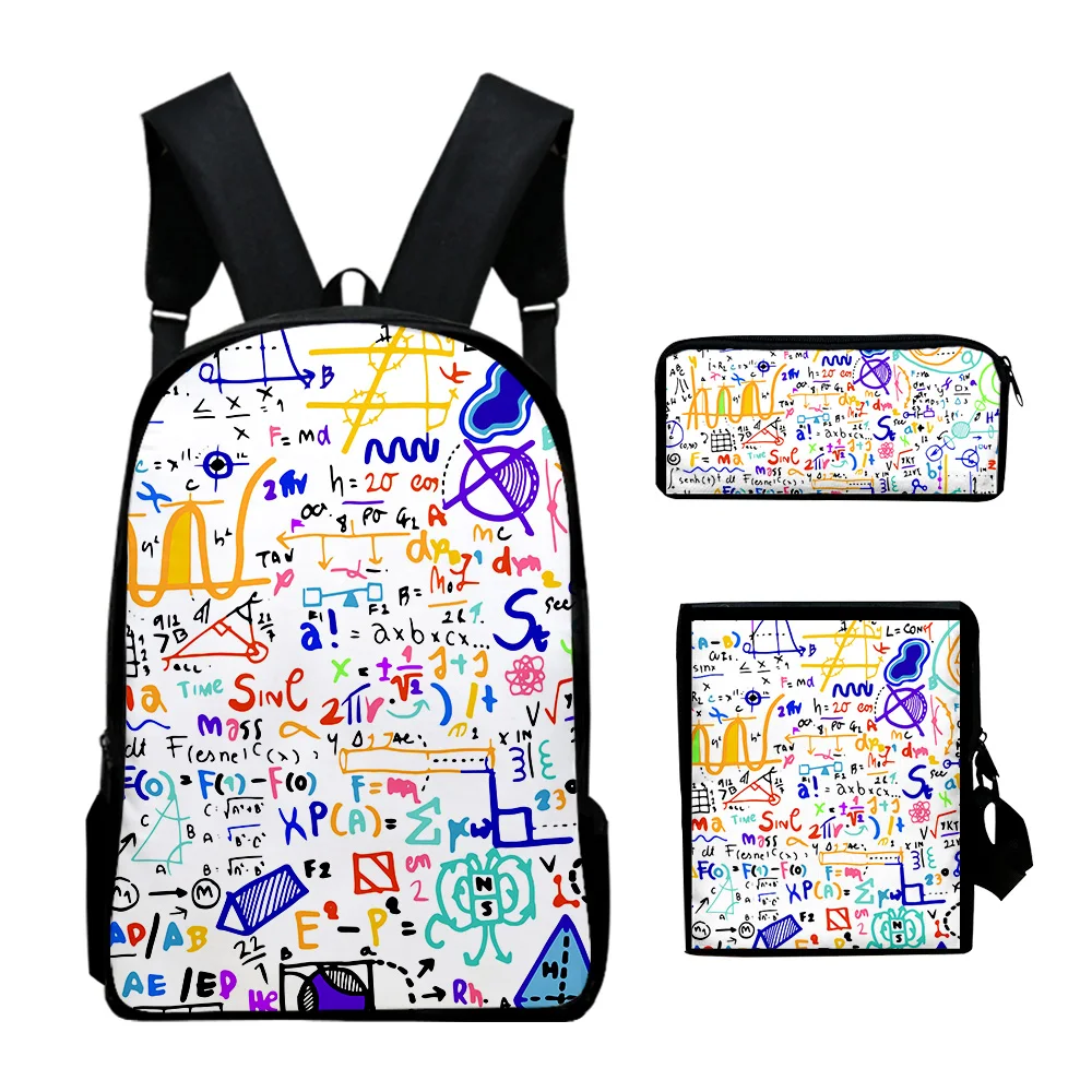 Popular Science physical chemistry Formula 3D 3pcs/Set School Bags Laptop Daypack Backpack Inclined shoulder bag Pencil Case