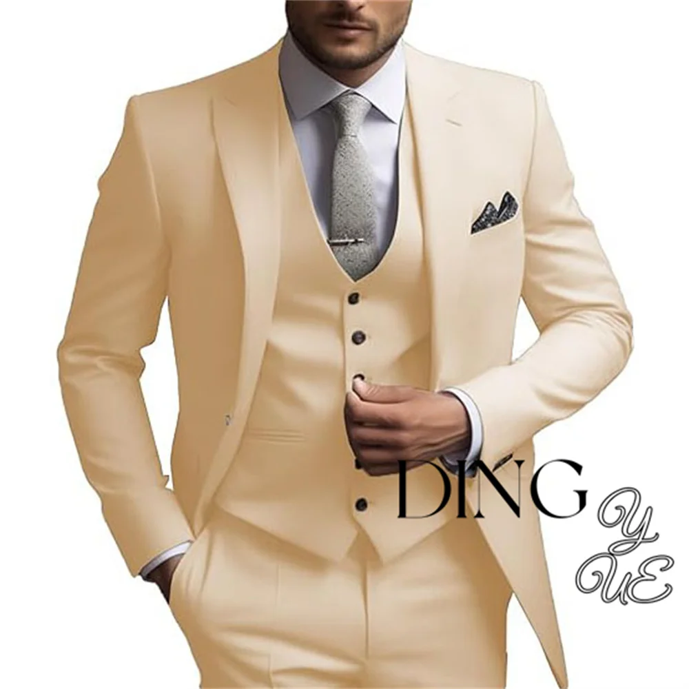 Men's Suits Regular Fit 3 Piece Tuxedos Peak Lapel Jacket + Waistcoat + Trousers for Graduation