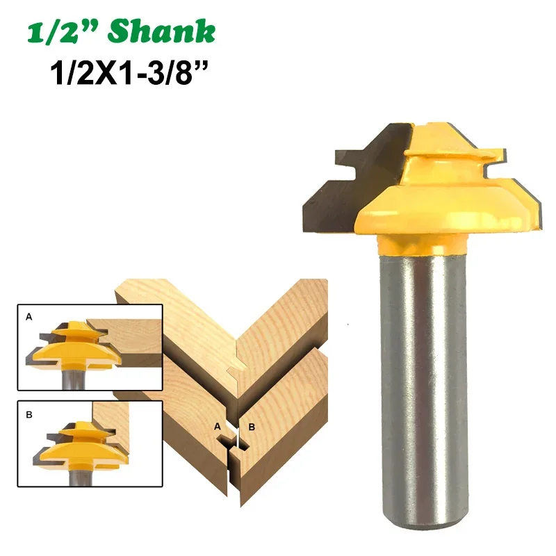 

1PC 1/2" 12.7MM Shank Milling Cutter Wood Carving 45 Degree Lock Miter Router Bit 1/2 Stock Medium Lock Miter Milling Bit Tenon