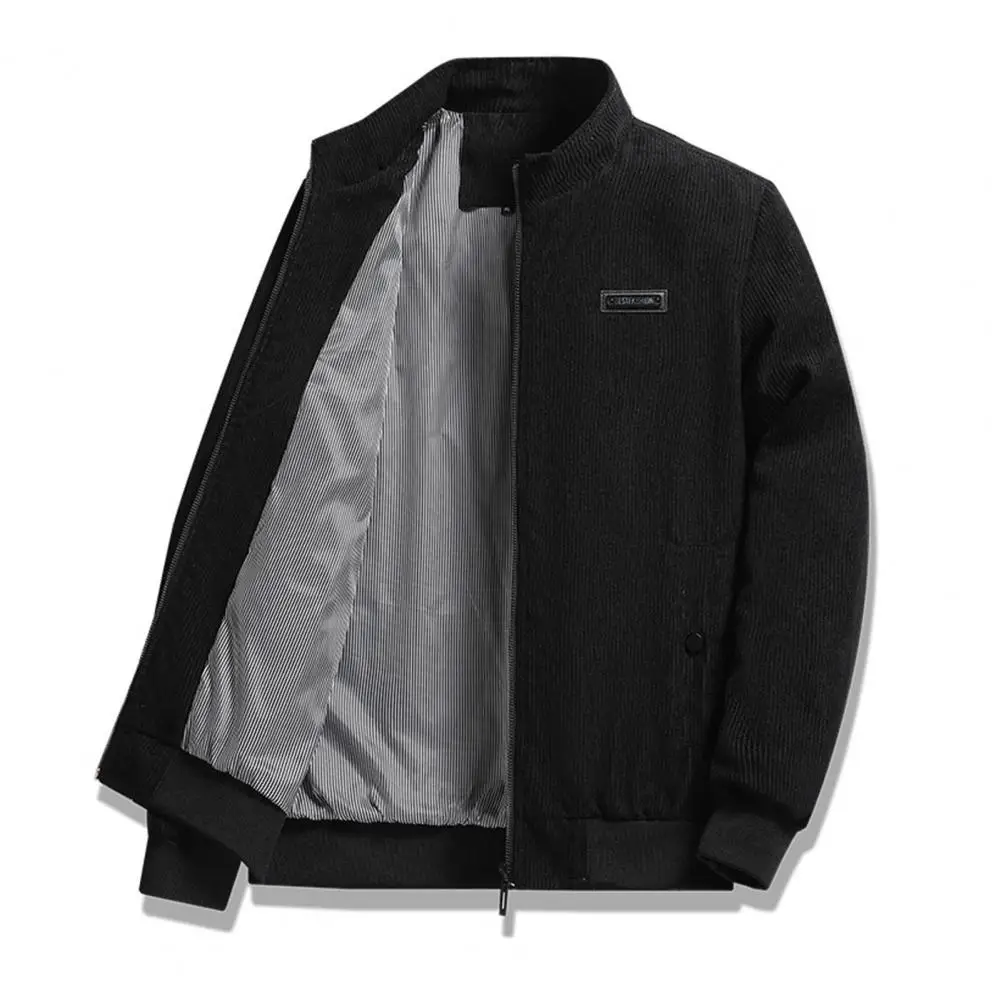 

Corduroy Coat Stylish Men's Corduroy Jacket Stand Collar Long Sleeve Zipper Placket for Spring Autumn with Side Pockets Zipper